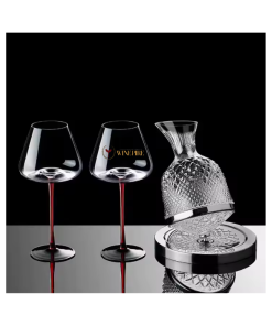 Bộ Decanter Xoay và 2 Ly Chân Đỏ Cao Cấp
